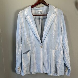 NWT Caslon Light Blue Striped linen Blazer
